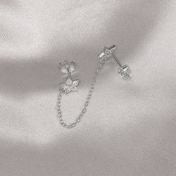S925 Sterling Silver Five-pointed Star Diamond Inlaid Tassel Earrings with Chain