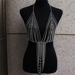 Rhinestone Layered Tassel Bodysuit Luxurious Body Chain Brlayering body Chain
