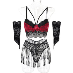 5-piece set of sexy lingerie Amazon new tassel girdle lace stitching