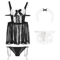 Chiffon Perspective Backless Seduction Maid Cosplay Sexy Costume Suit