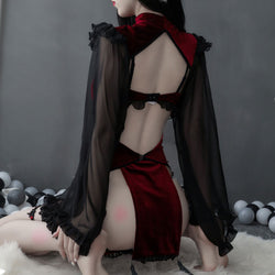 Dark Witch Hollow Silk Sleeve Cheongsam Sexy Lingerie Costume