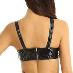 High-gloss PVC patent leather sexy bra topless zipper sexy bra
