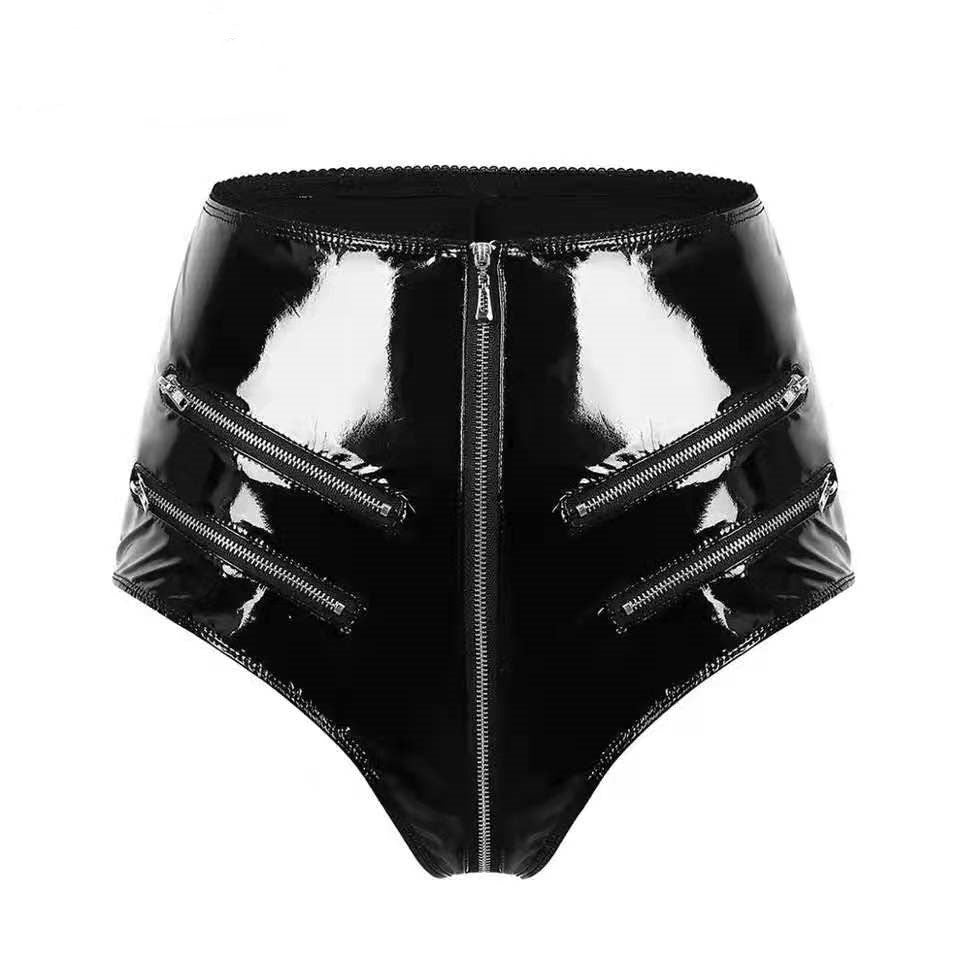 High-gloss PVC patent leather sexy open crotch shaping sexy shorts panties