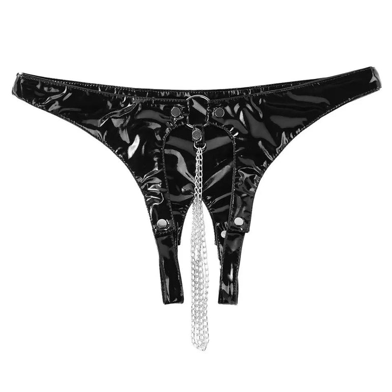 High-gloss PVC patent leather sexy open triangle sexy shorts