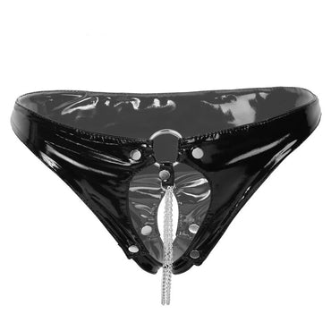 High-gloss PVC patent leather sexy open triangle sexy shorts
