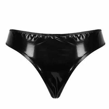 High-gloss PVC patent leather sexy zipper open sexy shorts panties