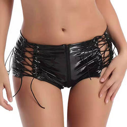 High gloss PVC patent leather sexy zipper open crotch panties sexy shorts