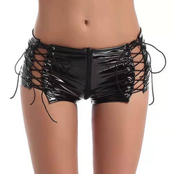 High gloss PVC patent leather sexy zipper open crotch panties sexy shorts