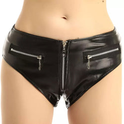 High gloss PVC patent leather sexy zipper open crotch sexy shorts panties