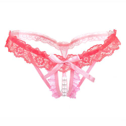 Hollow Sexy Ladies Panties Pearl Massage Open Crotch Temptation Lace Thong