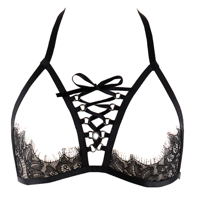 Hollow elastic lace sexy lingerie open crotch bra