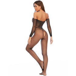 Bodysuits Hot drill jumpsuit open crotch long sleeve sexy lingerie mesh