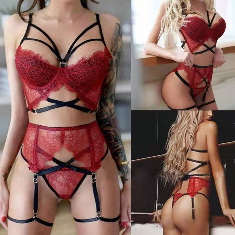 Lace Binding Temptation Passion Three-point Sexy Lingerie Set