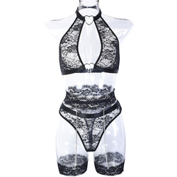 Lace Delicate Chain Stitching Sexy Lingerie 5-Piece Set