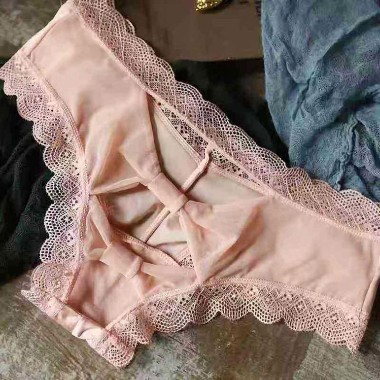 Mesh stitching ice silk double butterfly hollow lace sexy panties