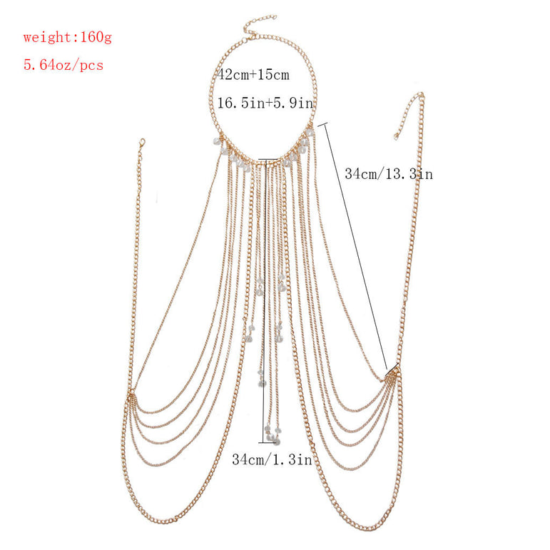 Shoulder Statement Tassel , Chain boho jewellery,body jewelry,flat chain necklace