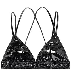 PVC high-gloss patent leather sexy halter bra with adjustable straps