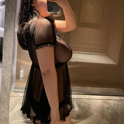 Plus size fat girl sexy lingerie lace sheer tulle see-through nightdress