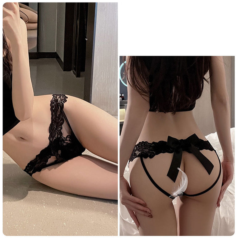 Sexy Cutout Bow Low Waist Briefs Lace Panties