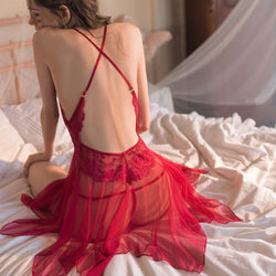 Sexy Lingerie Sling Lace Nightdress Transparent Mesh Pajamas