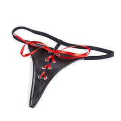 Sexy Patent Leather Drawstring Triangle Sexy Shorts Open Crotch Panties