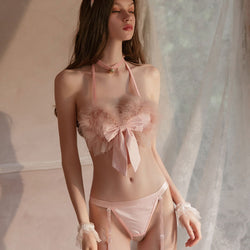 Sexy lingerie set open crotch panties plush cat girl COS uniform temptation