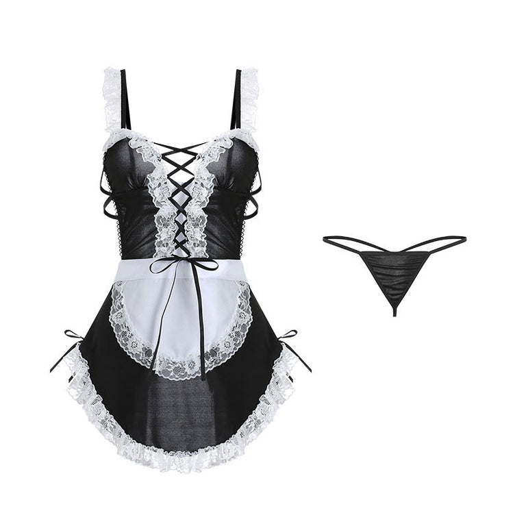 Strap temptation sweet lace perspective maid backless sexy costume